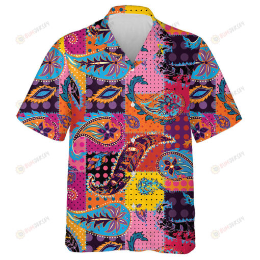 Decorative Elements Paisley Pattern Colorful Squares Background Hawaiian Shirt