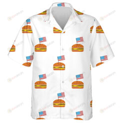 Delicious Cheese Hamburger With Mini American Flag Pattern Hawaiian Shirt