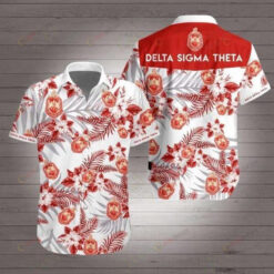 Delta Sigma Theta Red White Short Sleeve Curved Hawaiian Shirt