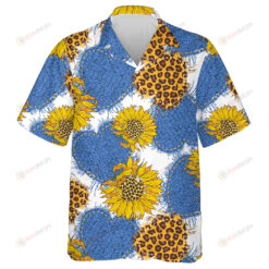 Denim Hearts Made Of Fabric With Torn Edges And Leopard Sunflowers Hawaiian Shirt