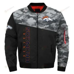 Denver Broncos Army Pattern Bomber Jacket - Black And Gray