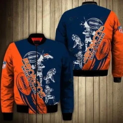 Denver Broncos Athlete Ball Star Pattern Bomber Jacket - Blue And Orange