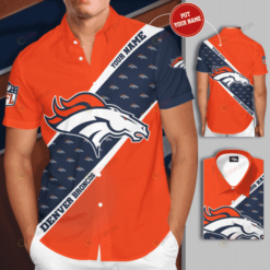 Denver Broncos Big Logo Custom Name Curved Hawaiian Shirt In Orange