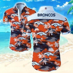 Denver Broncos Curved Hawaiian Shirt Logo With Tropical Coconut Tree Pattern In Orange/White