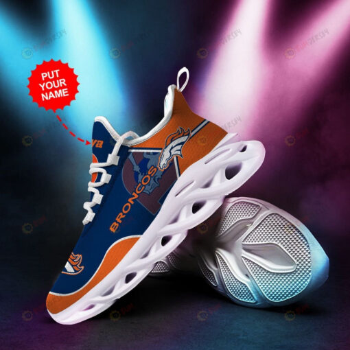 Denver Broncos Custom Name 3D Max Soul Sneaker Shoes In Blue Orange