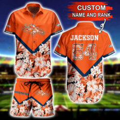 Denver Broncos Custom Name And Number Floral Hawaiian Shirt Set