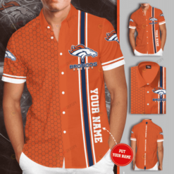 Denver Broncos Custom Name Curved Hawaiian Shirt In Orange