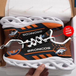 Denver Broncos Custom Name Logo Pattern 3D Max Soul Sneaker Shoes In Black And Orange