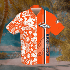 Denver Broncos Floral & Leaf Pattern Curved Hawaiian Shirt In Orange & White
