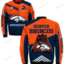 Denver Broncos Hands With Logo Pattern Bomber Jacket - Blue/ Orange