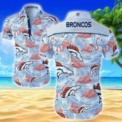 Denver Broncos Hawaiian Shirt Beautiful Flamingo With Tropical Palm