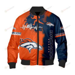 Denver Broncos Heart ECG Line Pattern Bomber Jacket - Blue/ Orange