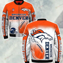 Denver Broncos Horse And Fire Ball Pattern Bomber Jacket - White/ Orange