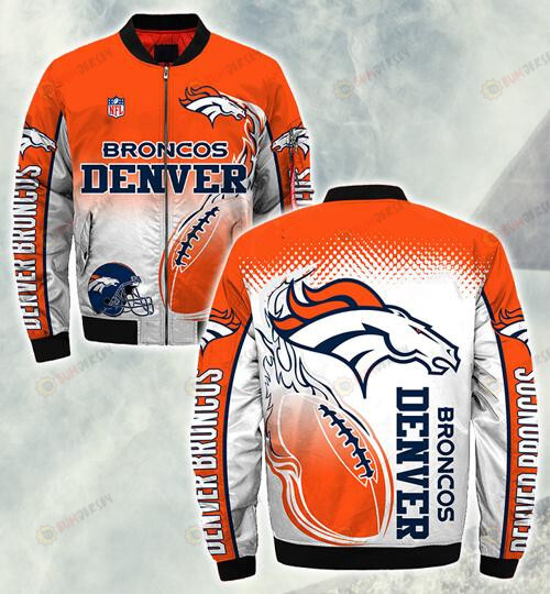 Denver Broncos Horse And Fire Ball Pattern Bomber Jacket - White/ Orange