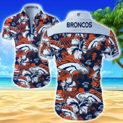 Denver Broncos Leaf Pattern Curved Hawaiian Shirt In Orange & White