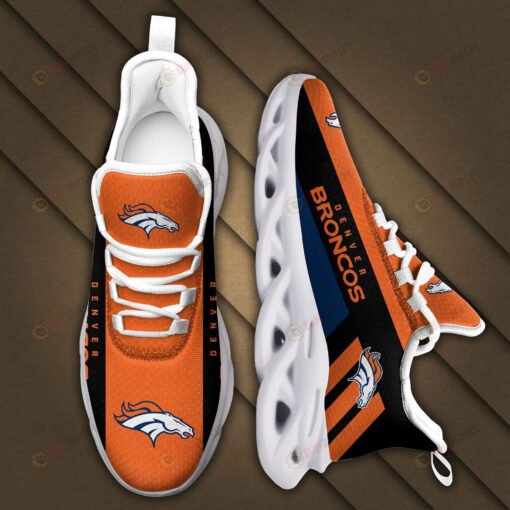 Denver Broncos Logo Black Stripe Pattern 3D Max Soul Sneaker Shoes In Orange