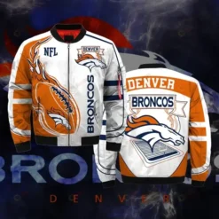 Denver Broncos Logo Pattern Bomber Jacket - Orange And White