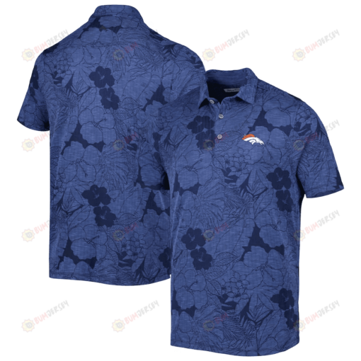 Denver Broncos Men Polo Shirt Floral Flowers Pattern Printed - Navy