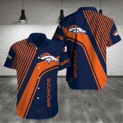 Denver Broncos Navy Short Sleeve Curved Hawaiian Shirt