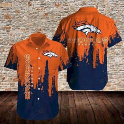 Denver Broncos Orange Navy Short Sleeve Curved Hawaiian Shirt
