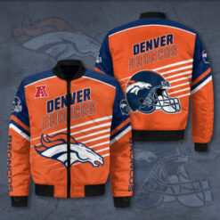 Denver Broncos Pattern Bomber Jacket - Orange And Navy Blue