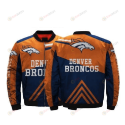 Denver Broncos Team Logo Pattern Bomber Jacket - Blue And Orange