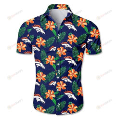 Denver Broncos Tropical Flower And Leaf In Dark Blue Hawaiian Shirt