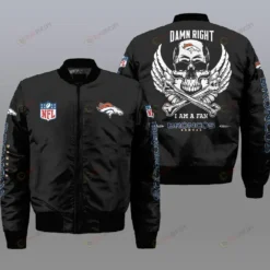Denver Broncos Wings Skull Pattern Bomber Jacket - Black