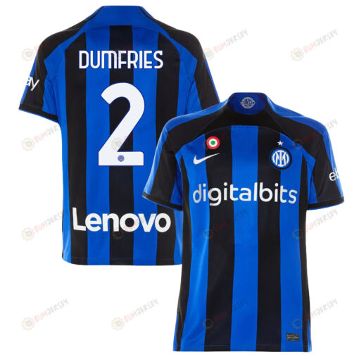 Denzel Dumfries 2 Inter Milan 2022/23 Home Men Jersey - Black/Blue Stripes