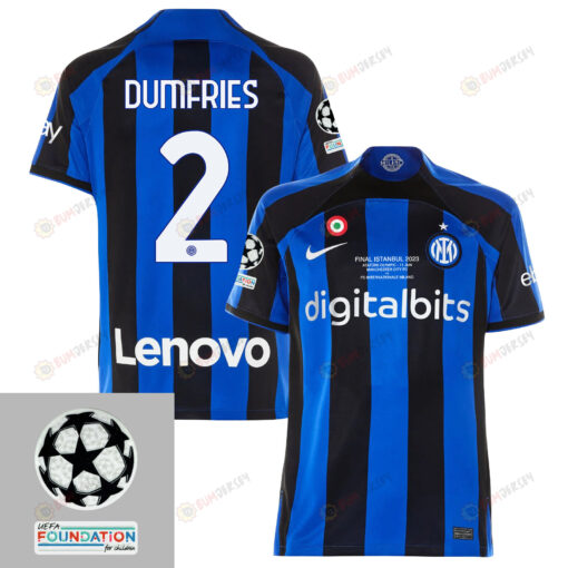 Denzel Dumfries 2 Inter Milan UEFA 2023 Final Match Details Patch Badge - Home Jersey