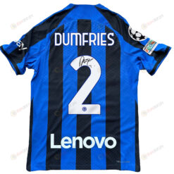 Denzel Dumfries 2 Signed Inter Milan 2022/23 Home Men Jersey - Black/Blue Stripes