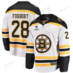 Derek Forbort 28 Boston Bruins Stanley Cup 2023 Playoffs Patch Away Breakaway Men Jersey - White