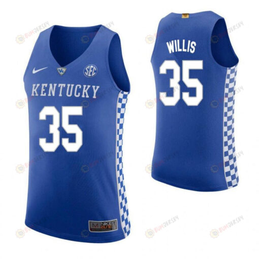 Derek Willis 35 Kentucky Wildcats Elite Basketball Home Men Jersey - Blue