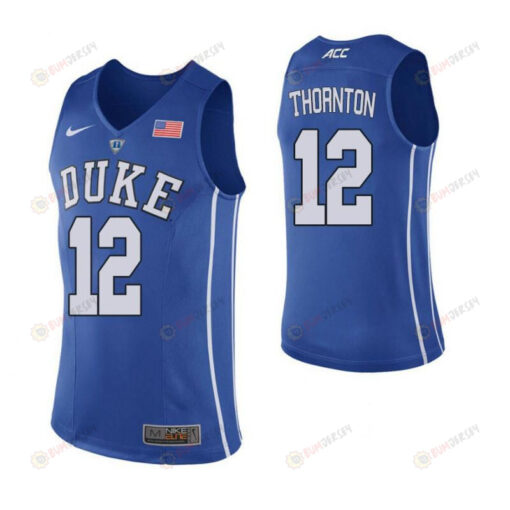 Derryck Thornton 12 Duke Blue Devils Elite Basketball Men Jersey - Blue