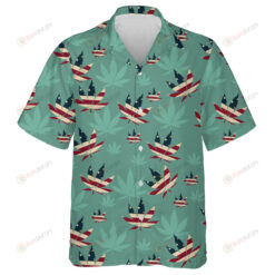 Design American Flag Cannabis Leaf Green Background Hawaiian Shirt