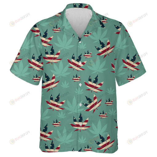 Design American Flag Cannabis Leaf Green Background Hawaiian Shirt