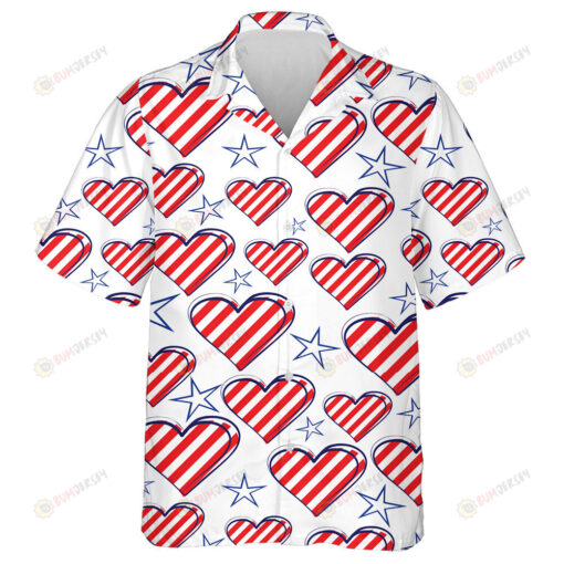 Design Background With Hearts Of Red Stripes And White Stars Hawaiian Shirt