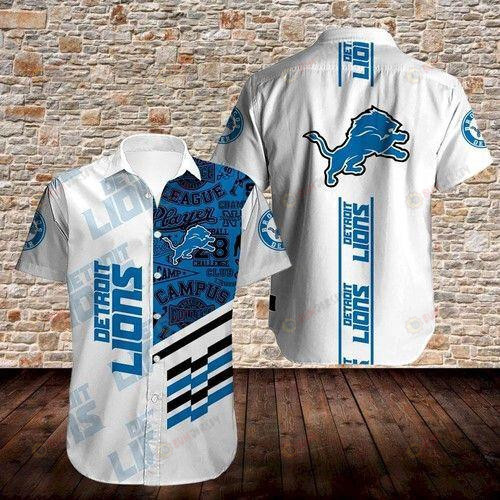 Detroit Lions Blue Logo Pattern On White Hawaiian Shirt