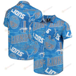 Detroit Lions Blue Thematic Button-Up Hawaiian Shirt