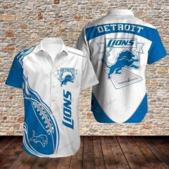 Detroit Lions Blue White Curved Hawaiian Shirt