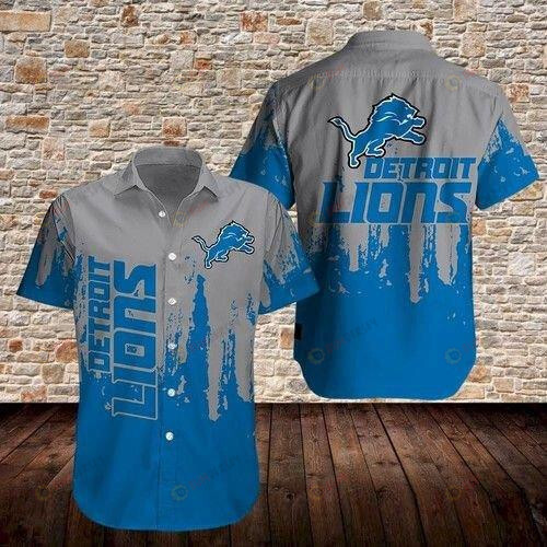 Detroit Lions Curved Hawaiian Shirt In Blue And Grey