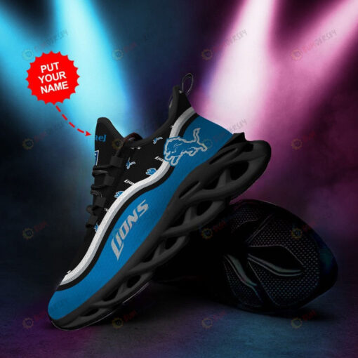 Detroit Lions Custom Name 3D Max Soul Sneaker Shoes In Black Blue