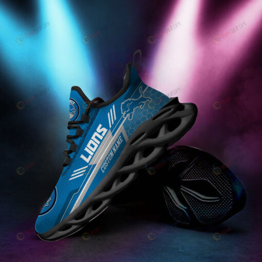 Detroit Lions Custom Name 3D Max Soul Sneaker Shoes In Blue