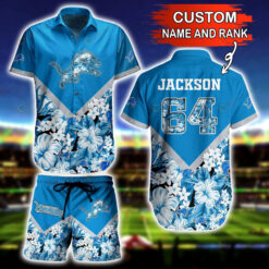 Detroit Lions Custom Name And Number Floral Hawaiian Shirt Set