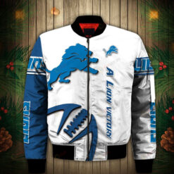 Detroit Lions Graphic Ball Pattern Bomber Jacket - White/ Blue