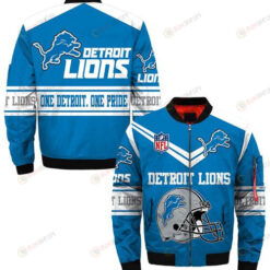 Detroit Lions Helmet Logo Pattern Bomber Jacket - Blue