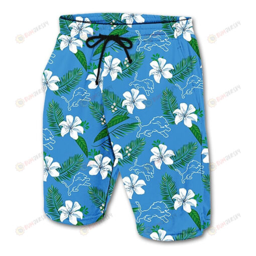 Detroit Lions Leaf & Floral Pattern Hawaiian Summer Shorts Men Shorts In Blue - Print Shorts