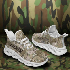 Detroit Lions Logo Army Pattern Custom Name 3D Max Soul Sneaker Shoes