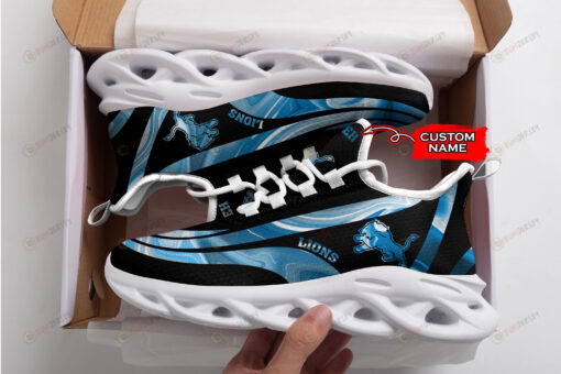 Detroit Lions Logo Color Stripe Pattern Custom Name 3D Max Soul Sneaker Shoes