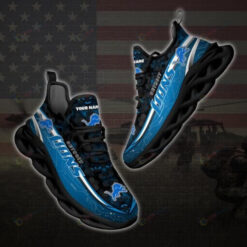 Detroit Lions Logo Custom Name Black Blue 3D Max Soul Sneaker Shoes